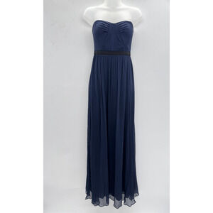 BCBGMAXAZRIA Amber Grecian Strapless Gown Sz 6 Navy Blue 100% Silk Chiffon